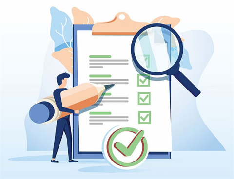 Cartoon drawing of a person checking off a list on a clipboard