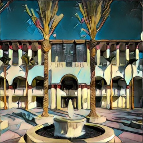 Photograph of City Hall with painting filter