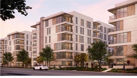 4 white side by side apartment buildings