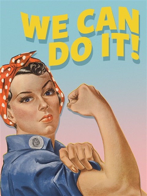 Rosie the Riveter with text We Can Do It 
