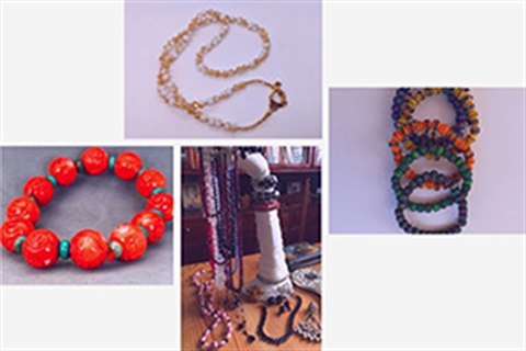 Beaded bracelets and necklaces.