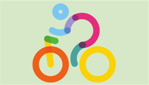 Colorful line art of person on bike