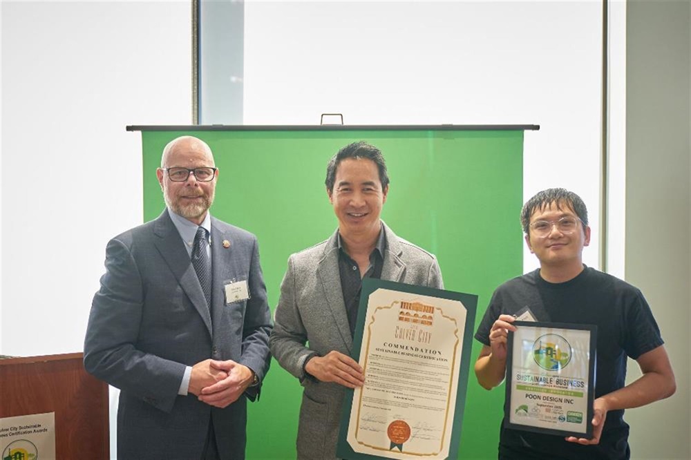 Mayor Albert Vera with Poon Design, Inc at Culver City Sustainable Business Certification Awards Ceremony 09-12-2023, Justin Han Photography