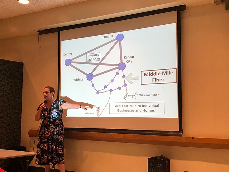 Speaker Series event on 'Broadband and Economic Vitality.' September 11, 2019. The event speaker, Joanne Hovis, leads a presentation.