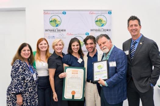 Photograph of Mayor Dan O'Brien presenting Servicon Systems with 2025 Sustainable Business Certification Award 2025-09-23