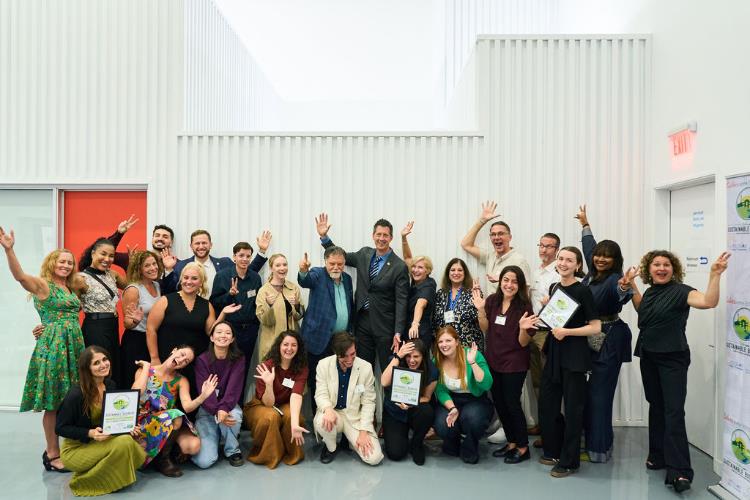 Group photo featuring Mayor Dan O'Brien, Vice Mayor Freddy Puza, and Council Member Bubba Fish together with 2025 Sustainability Certification Program recipients and city staff