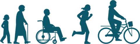 Graphic of people of various ages and abilities being mobile