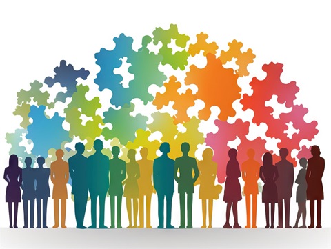Multi-colored graph=phic of people standing under a multicolored sky