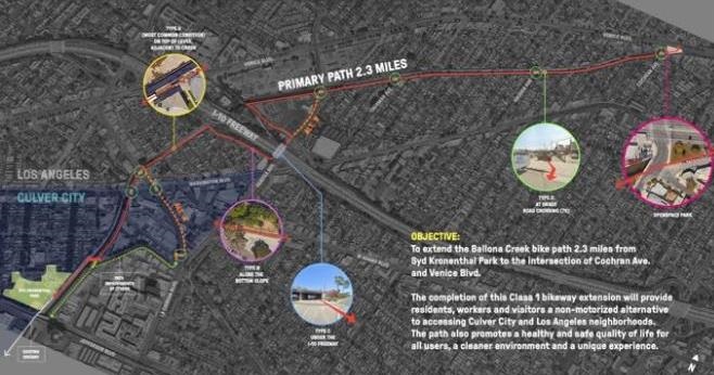 Map of proposed extension of Ballona Creek Bike Path by Streets for All, 2023