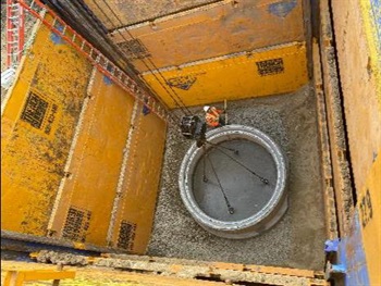 Ariel view of Culver Boulevard Realignment and Stormwater Retention Project interior on 03-17-21