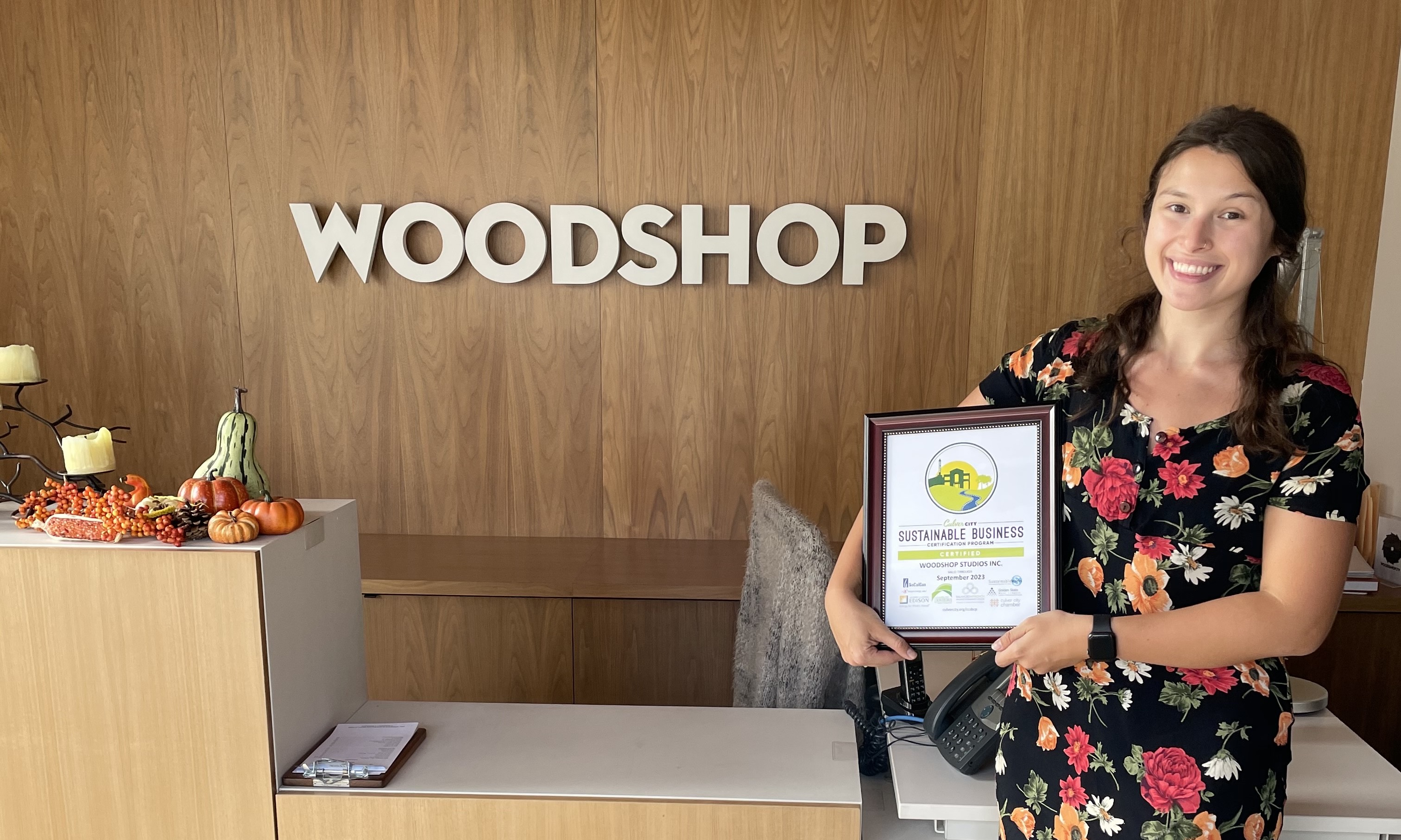 Photograph of WoodShop Studios showing 2020 Sustainable Business Certificate