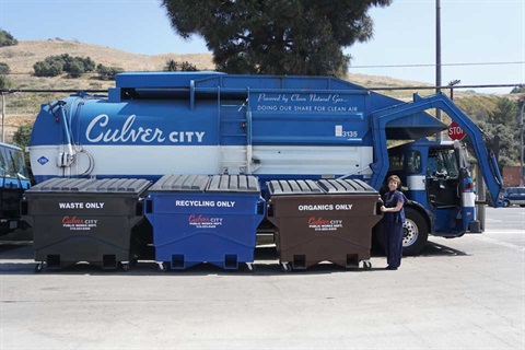 Culver City trash truck with trash bins